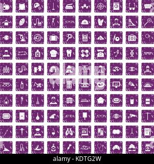 100 profession icons set grunge purple Stock Vector
