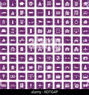100 property icons set grunge purple Stock Vector