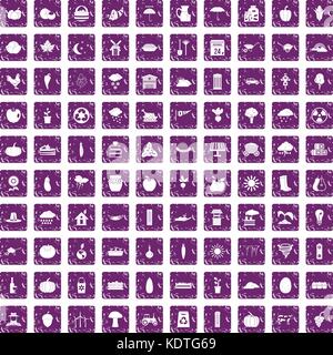 100 pumpkin icons set grunge purple Stock Vector