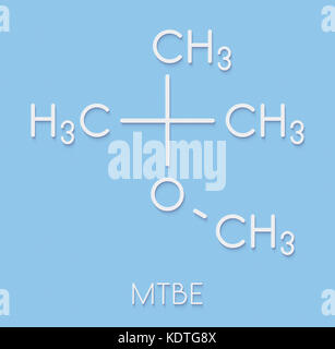 Methyl tert-butyl ether (MTBE, tBME) gasoline additive molecule. Skeletal formula. Stock Photo