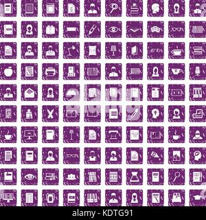 100 reader icons set grunge purple Stock Vector