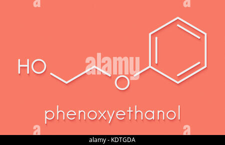 Phenoxyethanol preservative molecule. Often used in pharmaceuticals,  cosmetics, etc. Stylized skeletal formula (chemical structure). Atoms are  shown a Stock Photo - Alamy