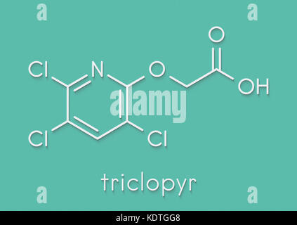 Triclopyr herbicide (broadleaf weed killer) molecule. Skeletal formula. Stock Photo