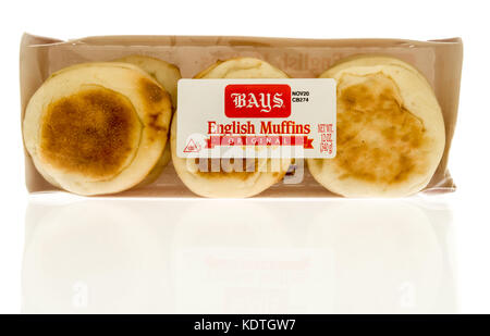 Winneconne, WI - 12 October 2017: A package of Bays orginal English muffins on an isolated background. Stock Photo