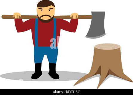Huge lumberjack and stump in flat style, vector design Stock Vector