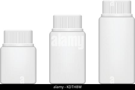 Realistic plastic rectangle pill bottle. Mock Up Template. Vector illustration Stock Vector