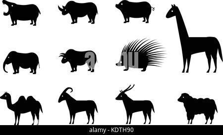 Set of animal icons in silhouette style, vector design Stock Vector
