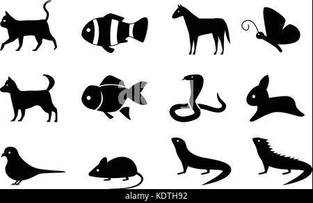 Set of animal icons in silhouette style, vector design Stock Vector