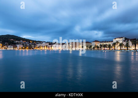 Split old town waterfront captured with long exposure in Croatia in the Balkans in Southeastern Europe. Stock Photo