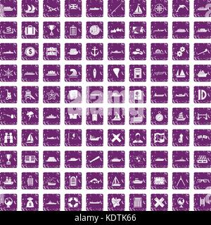 100 shipping icons set grunge purple Stock Vector