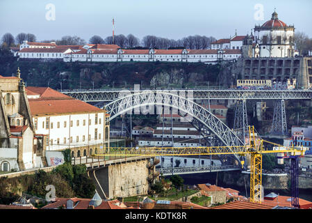 Dom Luis I Bridge and Serra do Pilar Monastery in Vila Nova de Gaia city. View from Porto city, Portugal Stock Photo