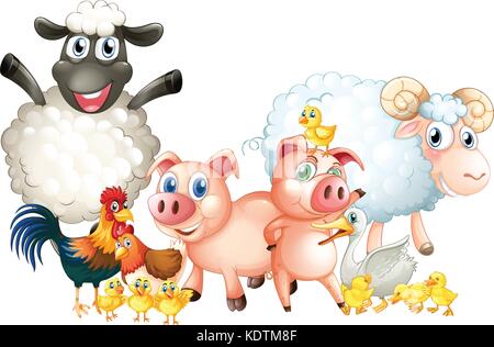 Many types of farm animals illustration Stock Vector