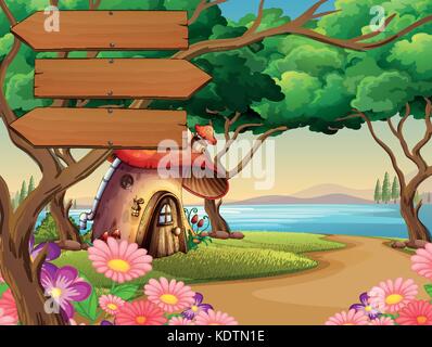 Scene with wooden signs in the woods illustration Stock Vector Image ...