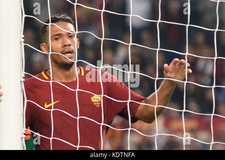 Rome, Italy. 14th Oct, 2017. Juan Jesus during the Italian Serie A football match between A.S. Roma and S.S.C. Napoli at the Olympic Stadium in Rome, on october 14, 2017. Credit: Silvia Loré/Pacific Press/Alamy Live News Stock Photo