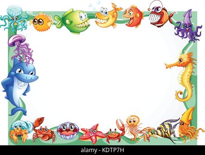 Frame design with sea animals illustration Stock Vector