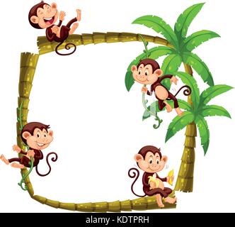 Border design with monkeys on the tree illustration Stock Vector Image ...