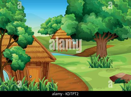 Wood cabins in the forest illustration Stock Vector Image & Art - Alamy