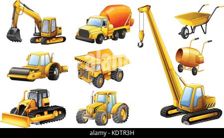 Different types of construction trucks illustration Stock Vector