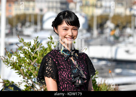 Cannes. 16th Oct, 2017. Japanese actress Aoi Miyazaki poses for photos during the 2017 MIPCOM (International Market of Communications Programmes) in Cannes, France on Oct. 16, 2017. The four-day 2017 MIPCOM kicked off on Monday. Credit: Chen Yichen/Xinhua/Alamy Live News Stock Photo