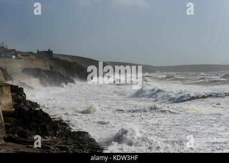 Porthleven, Cornwall, UK. 16th Oct, 2017. Storm Ophelia, 16/10/2017 Cornwall, UK. Storm Ophelia batters Porthleven on the Cornish coastline as the tide flooded in. Credit: James Pearce/Alamy Live News Stock Photo
