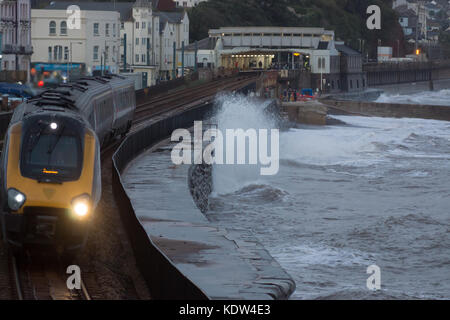 Dawlish, Devon, UK.16th October, 2017. Weather in the seaside town of Dawlish, Devon starts to become more heavy as storm Ophelia approaches England on Monday 16th October 2017 Credit: James Dale/Alamy Live News