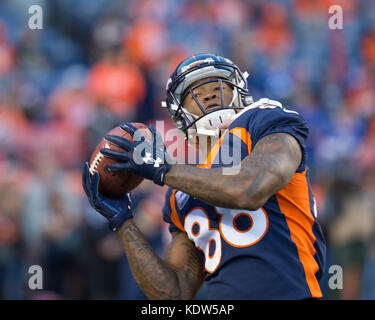 FILE - In this May 23, 2017, file photo, Denver Broncos tight end Virgil  Green, a seventh-round pick in 2011 who is entering his seventh pro season,  jogs during a drill at