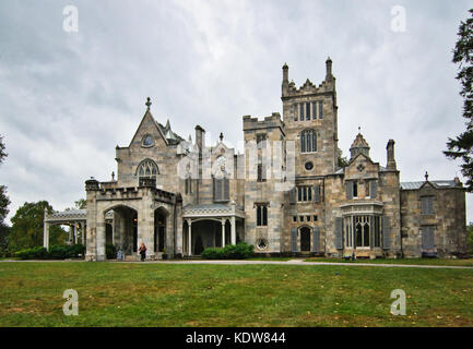The gothic architecture of historic Lyndhurst Mansion, on the banks of the Hudson River, Tarrytown, New York, USA Stock Photo