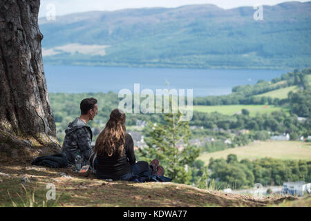 Viewpoint looking across Loch Ness from Balmacaan Woods near Drumnadrochit Scotland Stock Photo