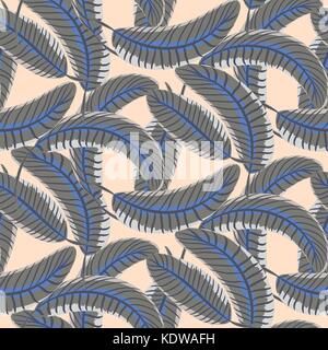 Grey banana palm leaves bold seamless vector pattern. Stock Vector