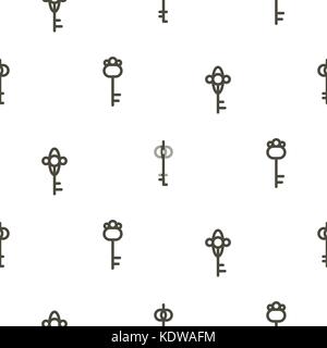 Silver keys seamless vector pattern on white. Thin simple style repeat design. Stock Vector