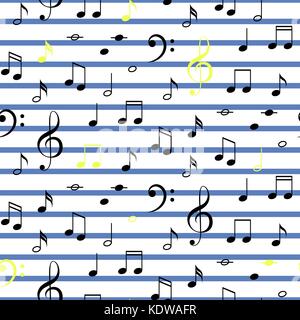 Music notes seamless vector stripe pattern. Stock Vector