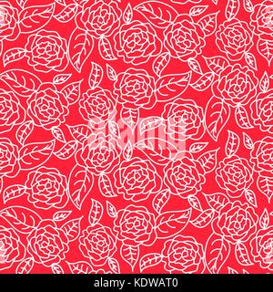 Red line roses floral pattern seamless vector. Stock Vector
