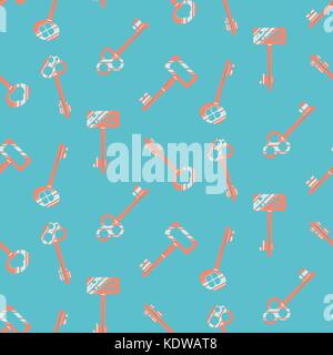 Copper keys on blue seamless vector pattern. Stock Vector