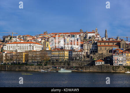 Porto city buildings over Douro River seen from Vila Nova de Gaia, Portugal Stock Photo