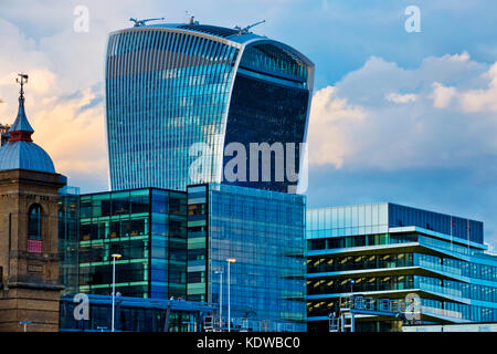 city offices at dusk with walkie talkie building on river thames in london  united kingdom 2017 Stock Photo