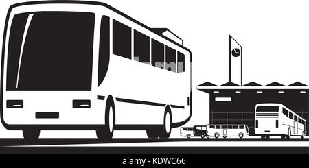 Buses arrive and depart at station - vector illustration Stock Vector