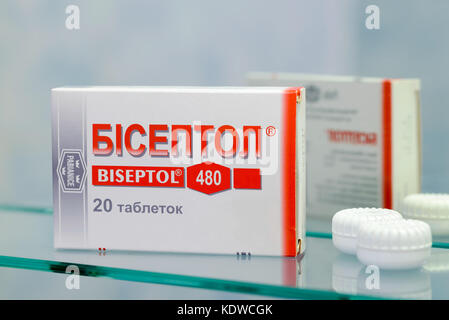 Kiev/Ukraine - August 27, 2017 - Biseptol box. Eliminates bacteria causing many kinds of infections, including pneumonia and urinary tract and intesti Stock Photo