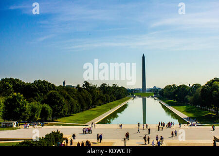 The obelisk seen from the Lincoln Memorial in Washington DC. Stock Photo