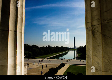 The obelisk seen from the Lincoln Memorial in Washington DC. Stock Photo