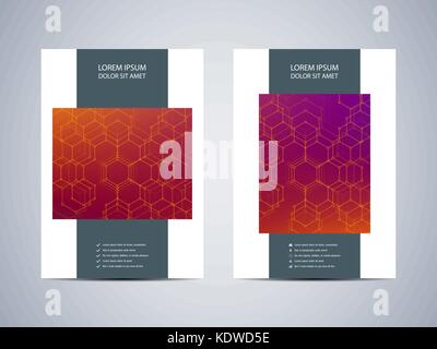 Brochure template layout, flyer, cover, annual report, magazine in A4 size. Structure of molecular particles and atom. Polygonal abstract background. Vector illustration. Stock Vector