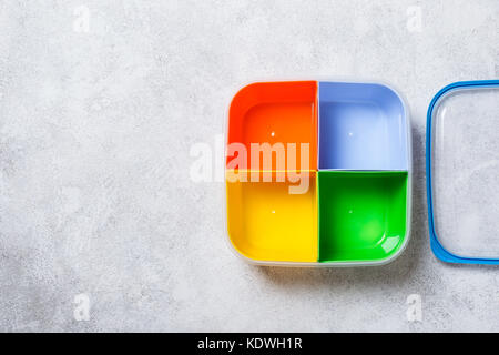 Empty lunch box with four sections for different food. Stock Photo