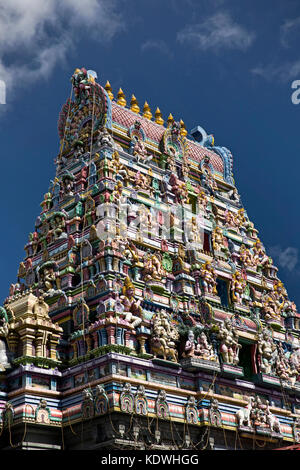 The Seychelles, Mahe, Victoria, Quincy Street, Arul  Mihu Sri Navasakthi Vinayagar Thunai Hindu Kovil Sangam, temple, gopuram Stock Photo