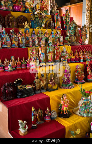 The Seychelles, Mahe, Victoria, Quincy Street, Sri Navasakthi Vinayagar Hindu temple interior, deities Stock Photo