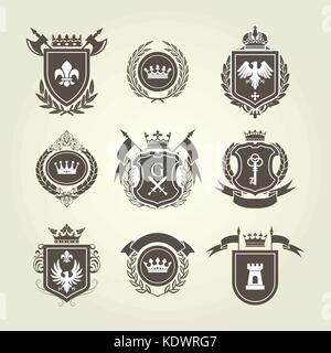 Coat of arms and knight blazons - heraldic shields Stock Vector