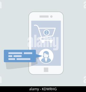 Site chat online prompter message service interface - shopping cart hint Stock Vector