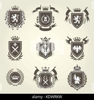 Knight coat of arms and heraldic shield blazons Stock Vector