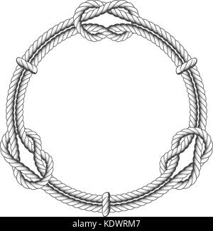 Twisted rope circle - round frame with knots Stock Vector