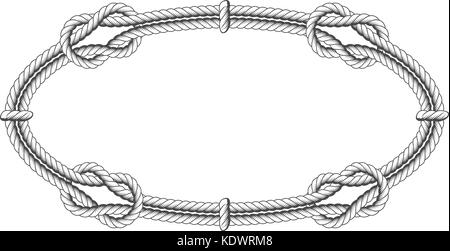 Twisted rope oval - elliptic frame with knots Stock Vector