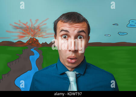 the man opened his eyes wide opened his mouth surprised much emo Stock Photo