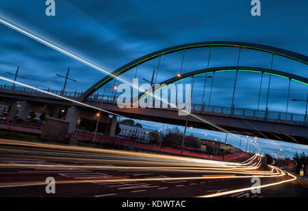Blue hour at the Ningbo Friendship Bridge in Nottingham, Nottinghamshire England UK Stock Photo